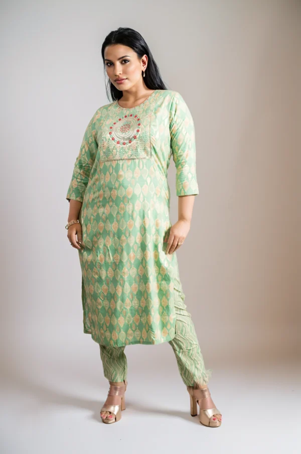 Green Print Embroidered Yoke Capsule Set