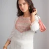 Ivory White Embroidered Yoke Kurti