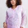 Light Pink Mirror Embroidered Chikankari Straight Kurti