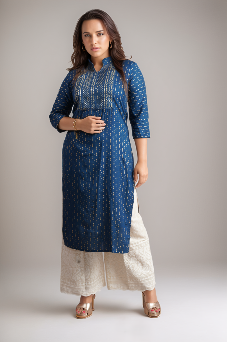 Blue Embroidered Yoke Capsule Set