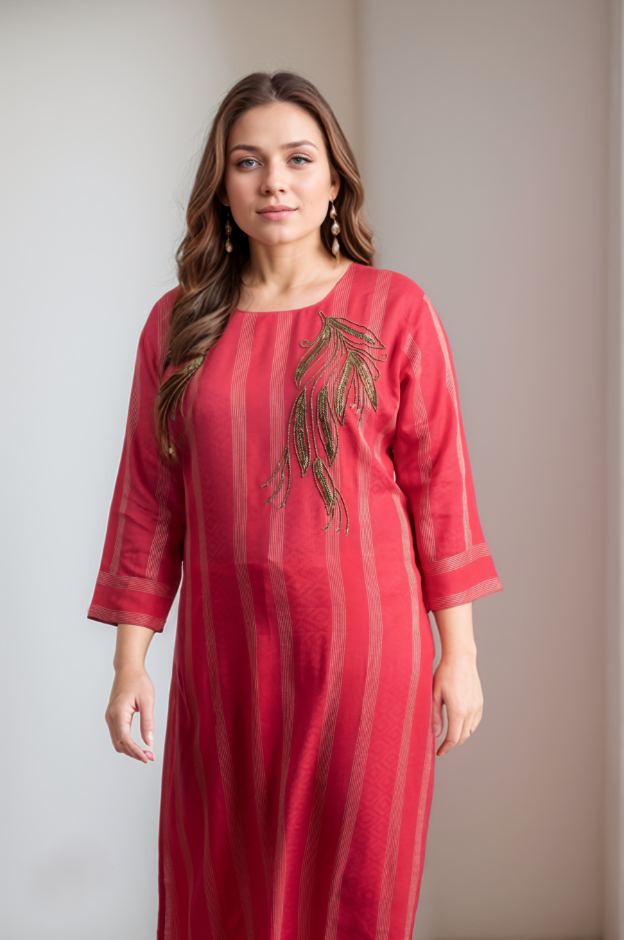 Pink Floral Embroidered Kurti