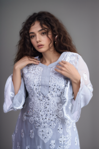 Chikankari Kurti with Mirror Embroidery