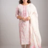 Pink Print Embroidered Yoke Dupatta Set