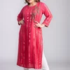 Pink Floral Embroidered Kurti