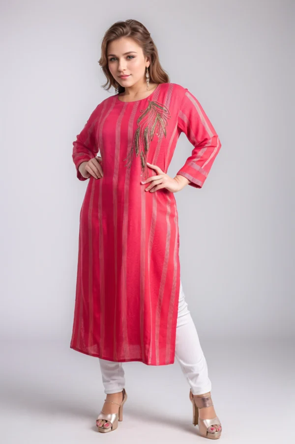 Pink Floral Embroidered Kurti