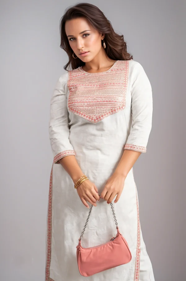 White Embroidered Yoke Kurti online