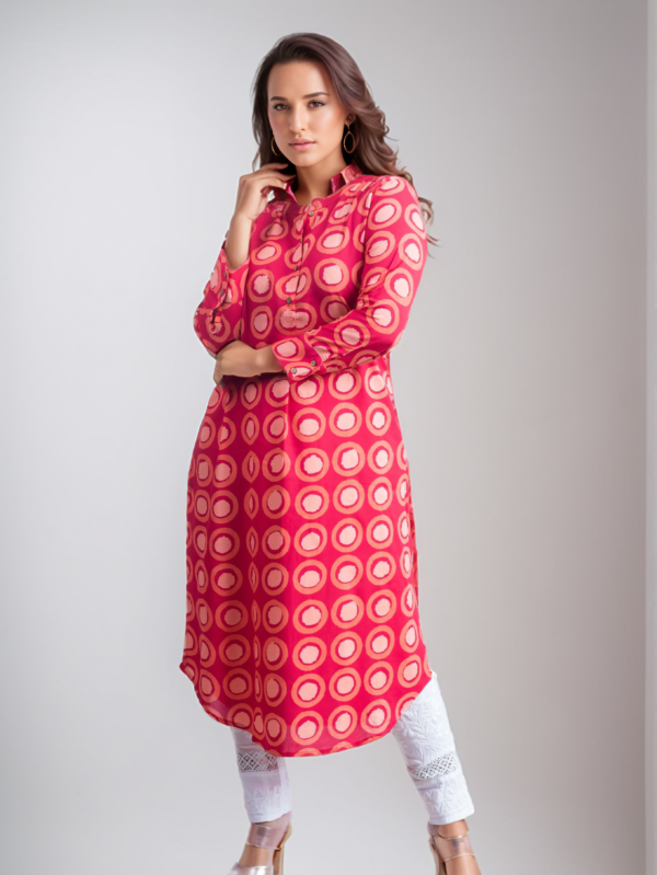 silk red geometric printed kurti