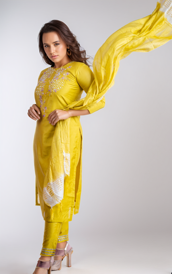 Yellow Designer Dola Silk Dupatta