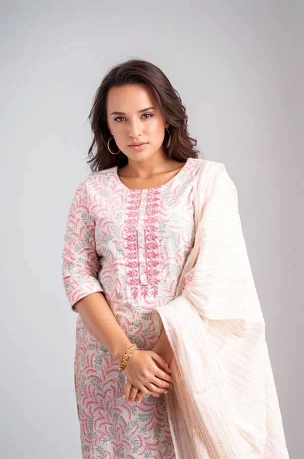 Pink Print Embroidered Yoke Dupatta Set online