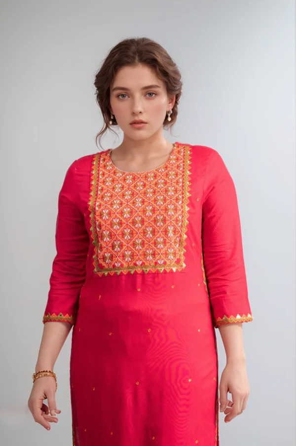 Pink Embroidered Yoke Kurti online