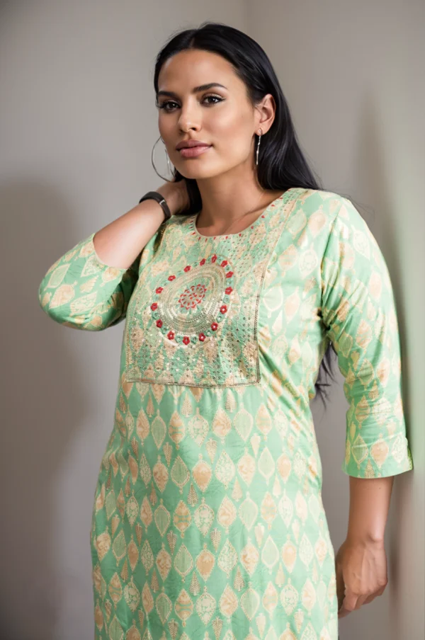 Green Print Embroidered Yoke Capsule Set