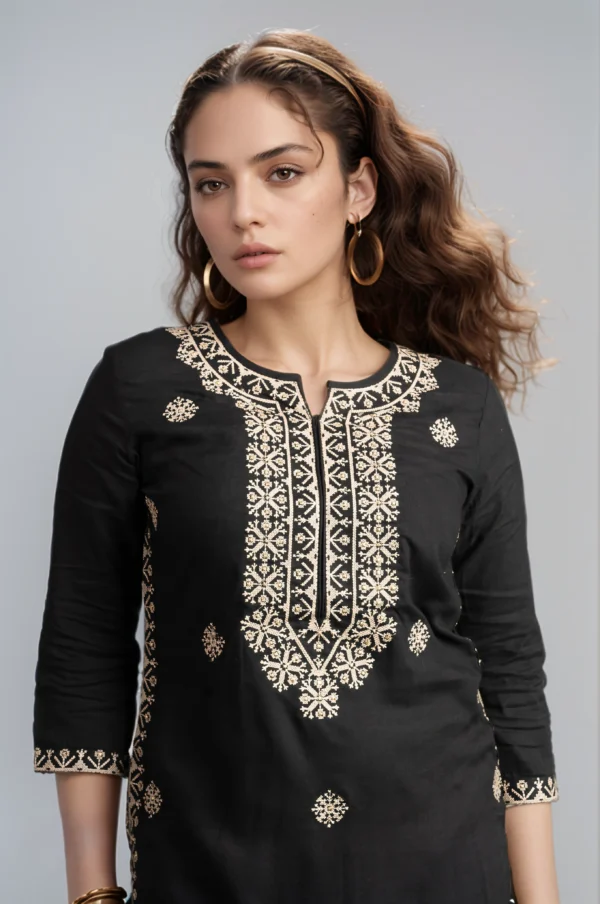 Black Embroidered Yoke Kurti online