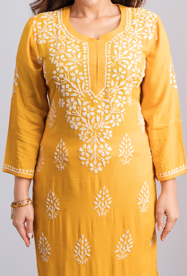 Mustard Chikankari Kurti