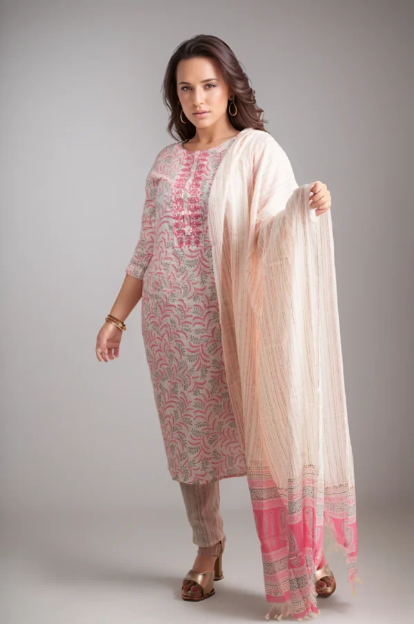 pink printed dupatta set