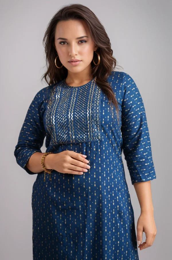 Blue Embroidered Yoke Dress