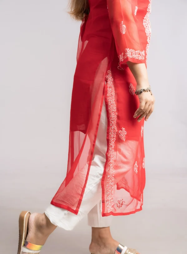 Red Chikankari Kurtis Online Shopping for Women