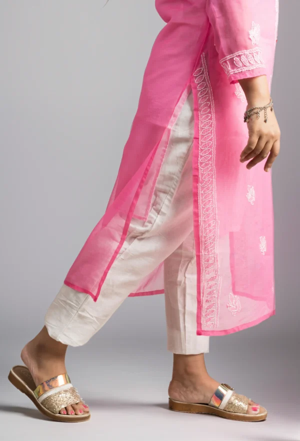 Pink Chikankari Floral embroidered kurti