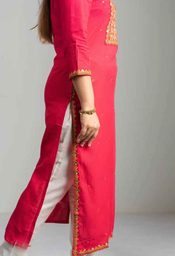 silk pink embroidered yoke kurti