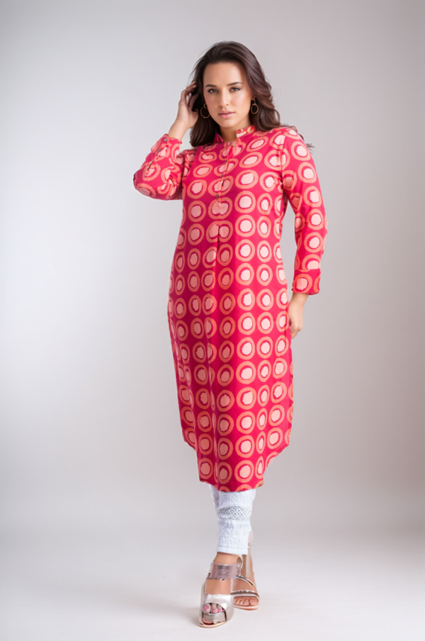 red geometric printed kurti for girls