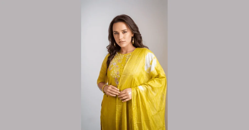 Yellow Designer Dola Silk Dupatta Set