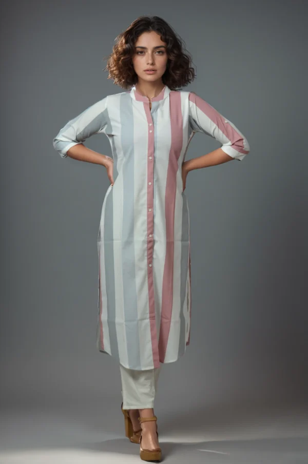 Peach and Grey A Shape Collar Style Kurti