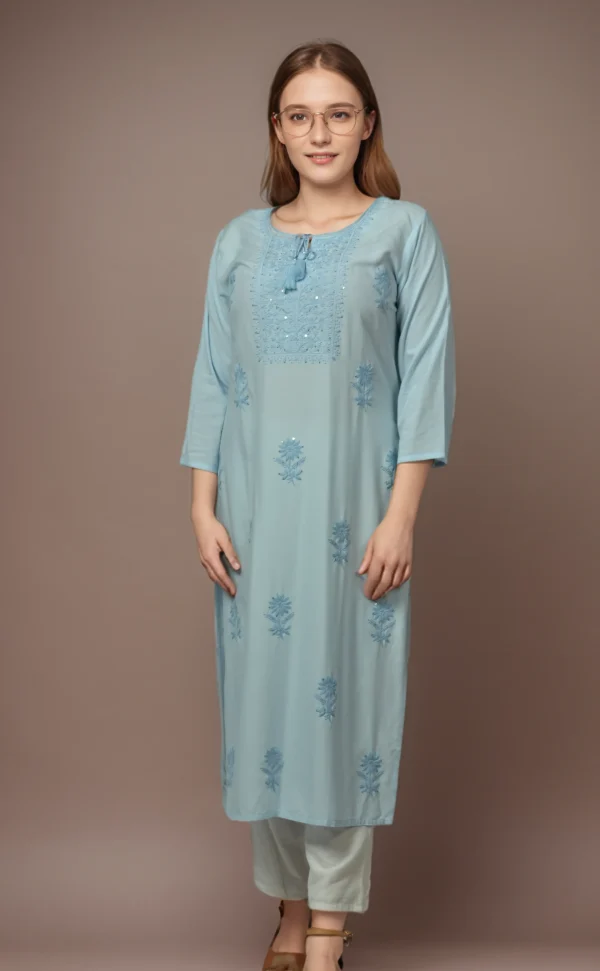 Light Blue Yoke Sequence Rayon Kurti