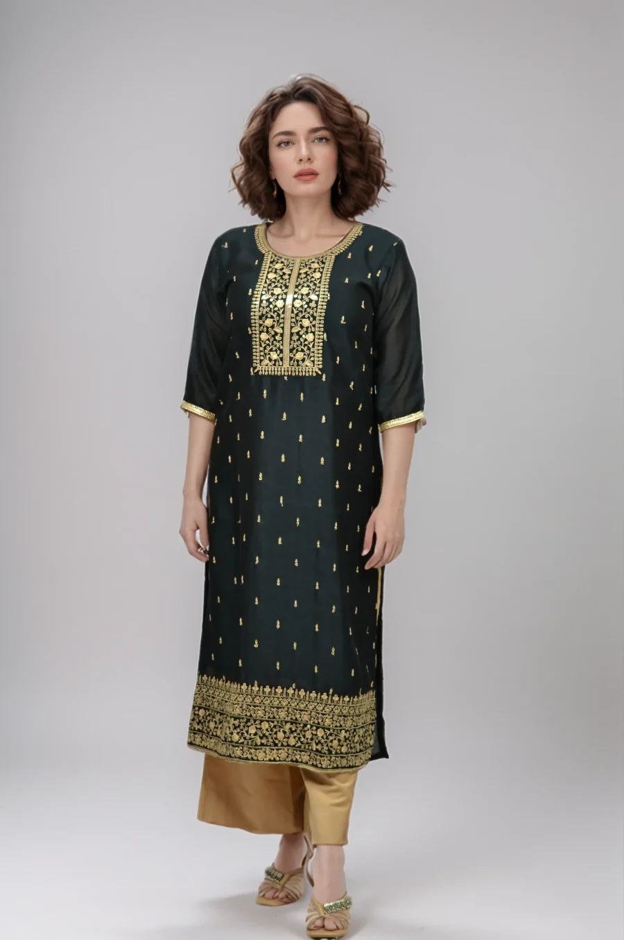 Black Muslin Yoke Embroidered Kurti