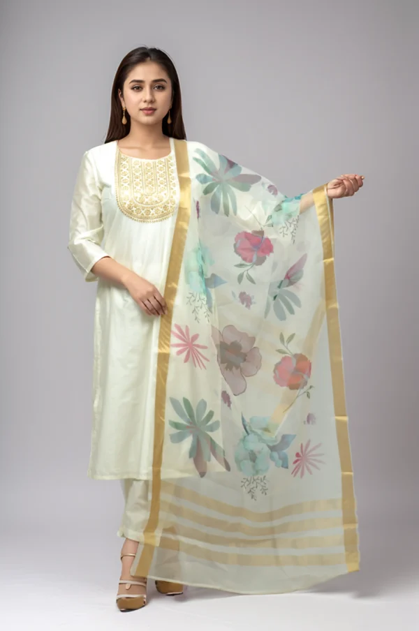 White Dola Silk Dupatta Set