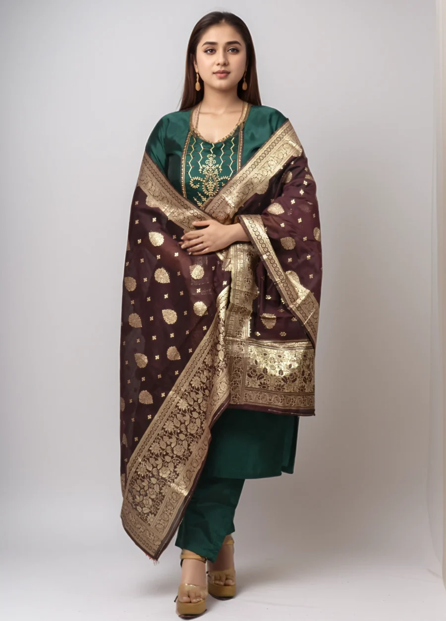 Green Dola Silk Dupatta Set