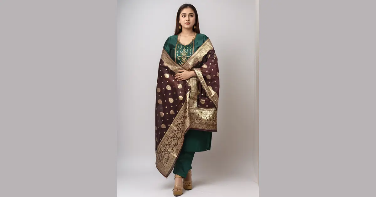 Green Dola Silk Dupatta Set