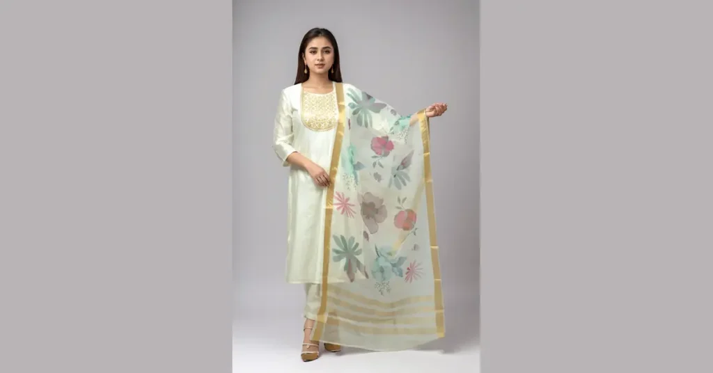 White Dola Silk Dupatta Set